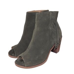 Rowen Olive Green Suede Fringe Chunky Heel Bootie Sz 6